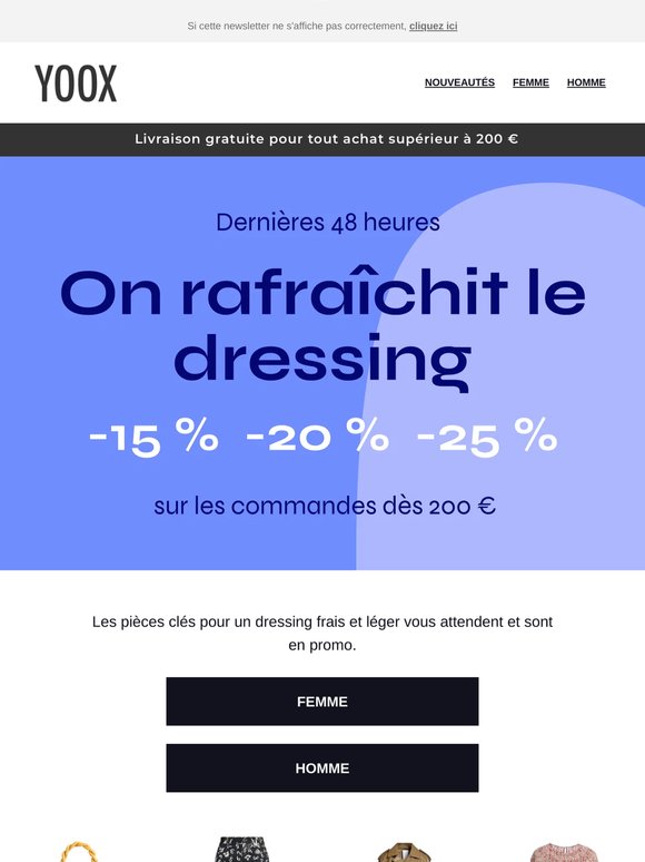 Dernières 48 heures : -15 % | -20 % | -25 % pour les commandes dès 200 €