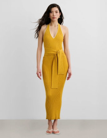 Allegra V-Neck Tie-Front Halter Midi Dress