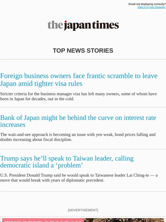Today's top news: Foreign business owners face frantic scramble to leave Japan amid tighter visa rules