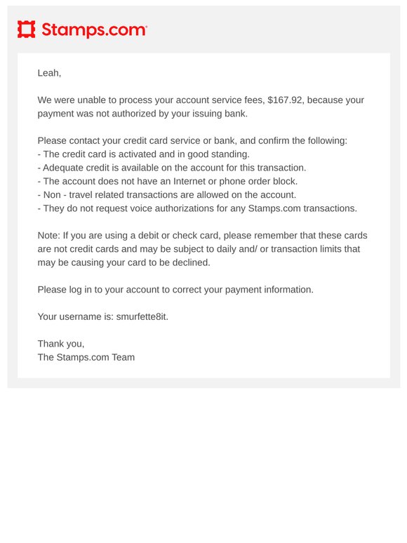 Problem With Your Service Fee Payment