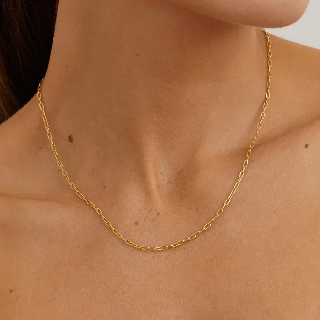 45cm 2mm Width Paperclip Chain Necklace in 9kt Yellow Bonded Gold