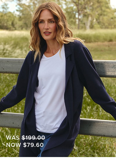 Shop Knitted Long Line Cardigan in Navy