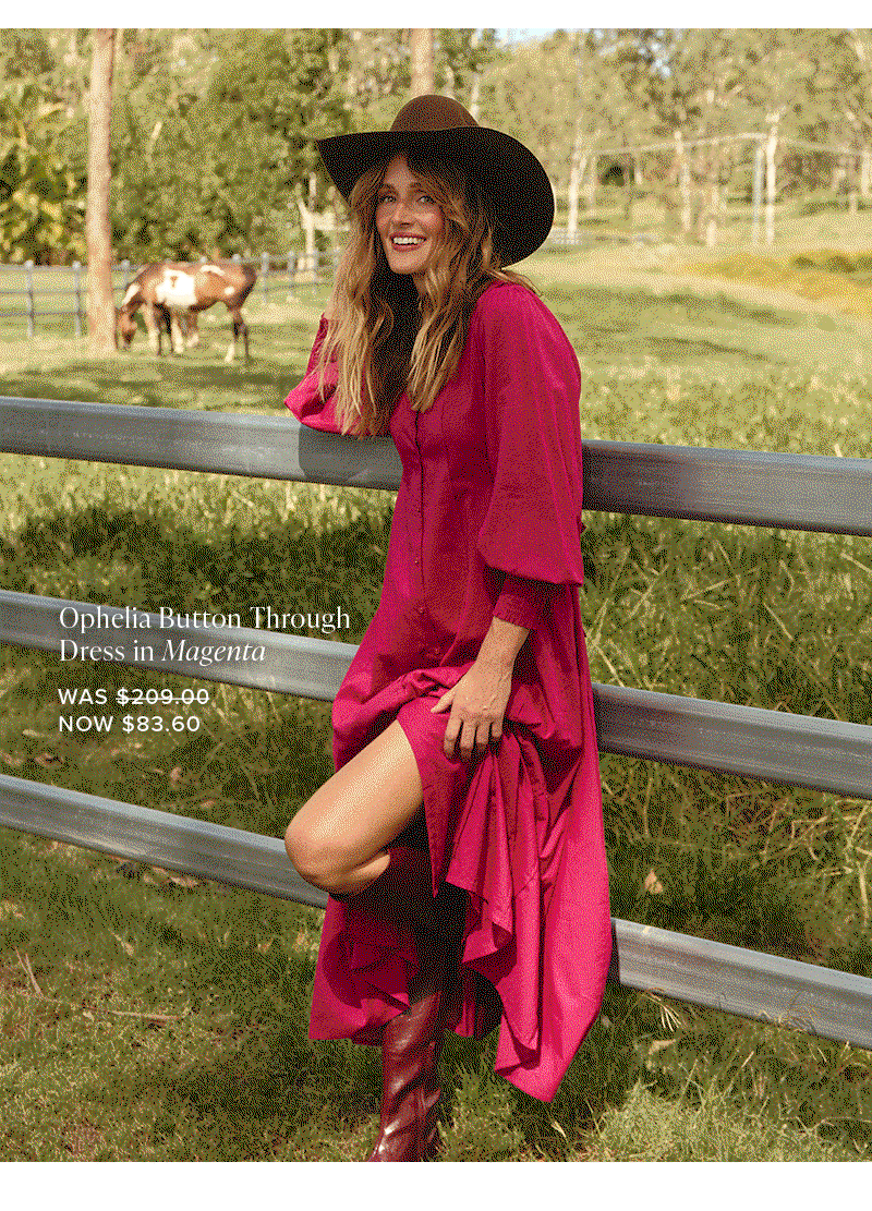 Shop Ophelia Button Through Dress in Magenta