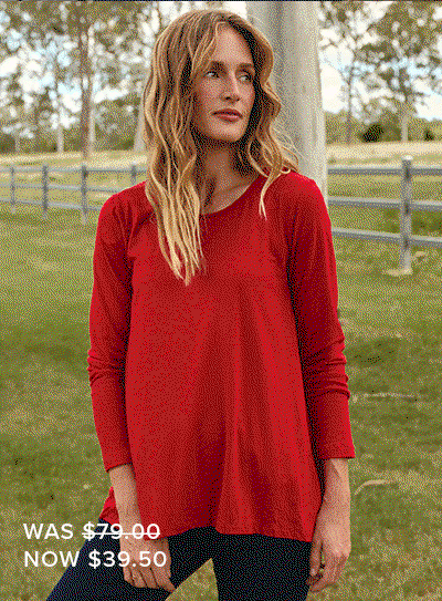 Shop Long Sleeve Swing Tee in Crimson