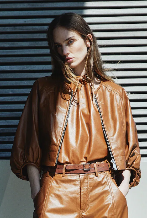 Image of OLIVE LEATHER JACKET COGNAC