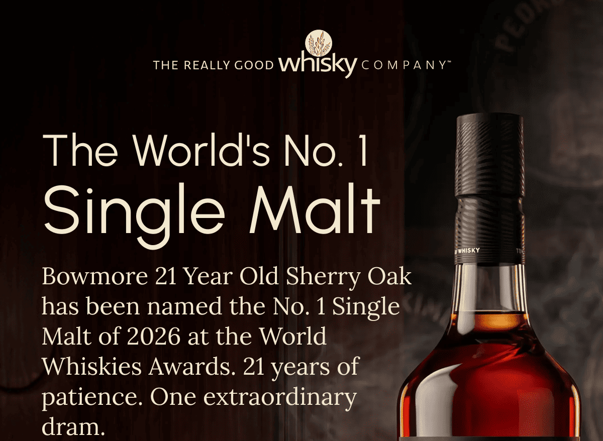 The World's No. 1  Single Malt Bowmore 21 Year Old Sherry Oak has been named the No. 1 Single Malt of 2026 at the World Whiskies Awards. 21 years of patience. One extraordinary dram. Secure The Award Winner