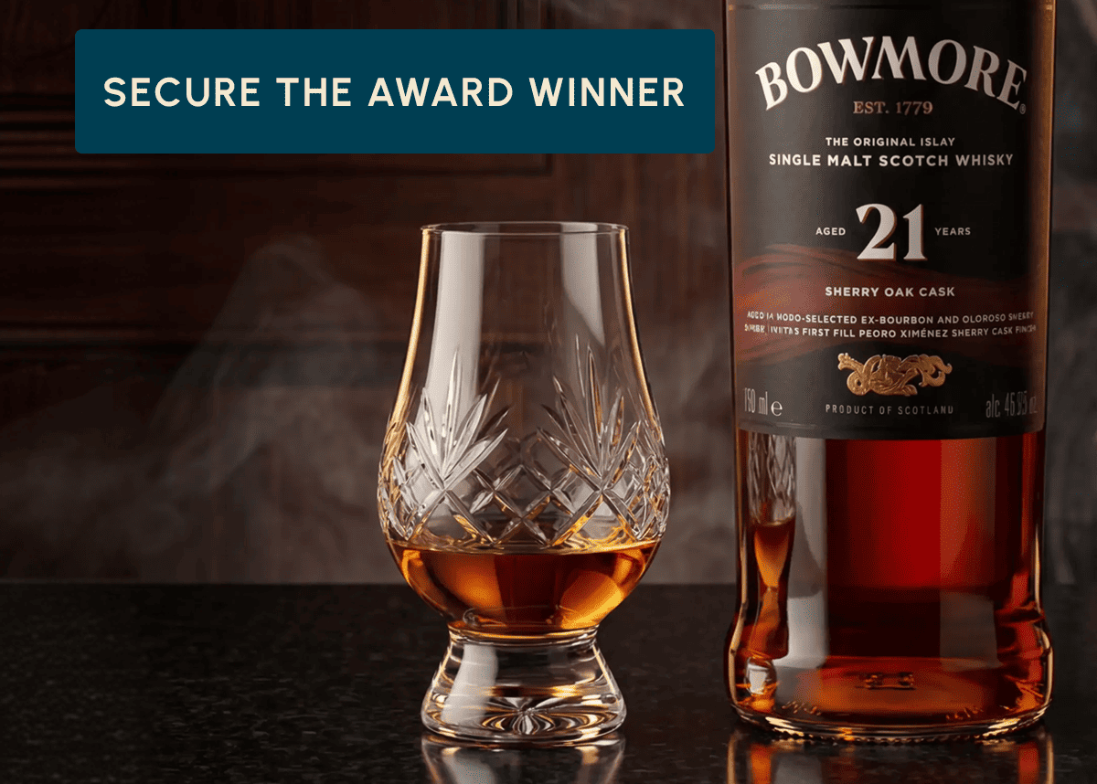 The World's No. 1  Single Malt Bowmore 21 Year Old Sherry Oak has been named the No. 1 Single Malt of 2026 at the World Whiskies Awards. 21 years of patience. One extraordinary dram. Secure The Award Winner