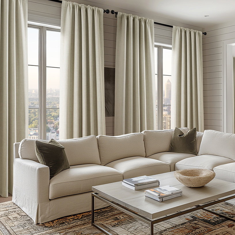 Oatmeal Textured Faux Linen Room Darkening Curtain