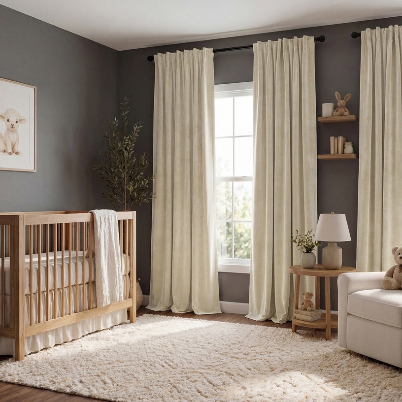 Au Lait Crème Heritage Plush Velvet Room Darkening Curtain