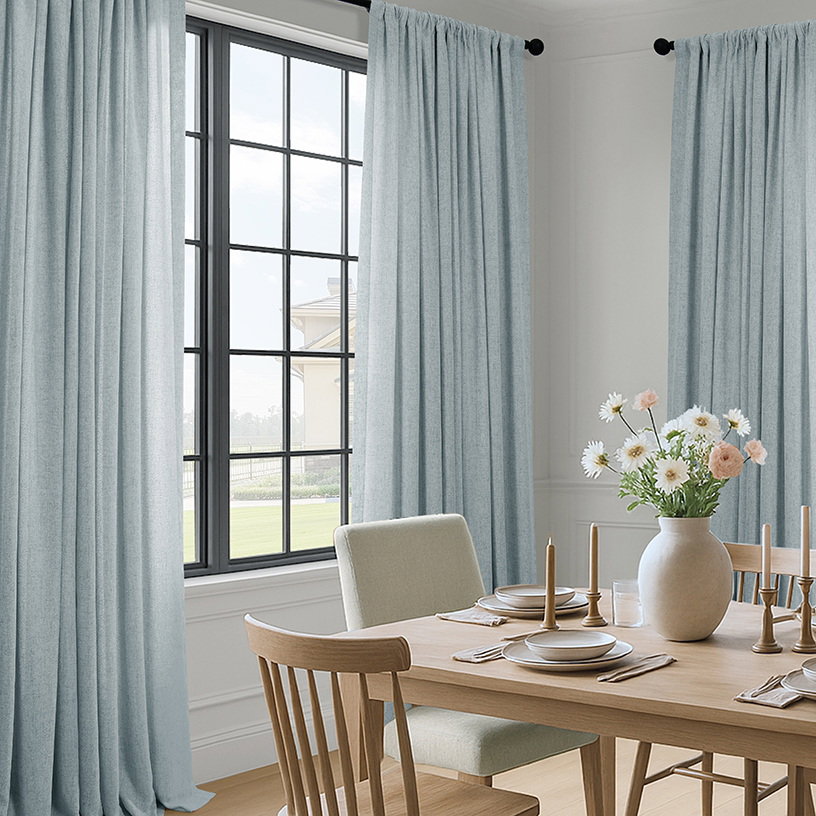 Coastal Slate FarmTown Faux Linen Semi-Sheer Curtain Pair (2 Panels)