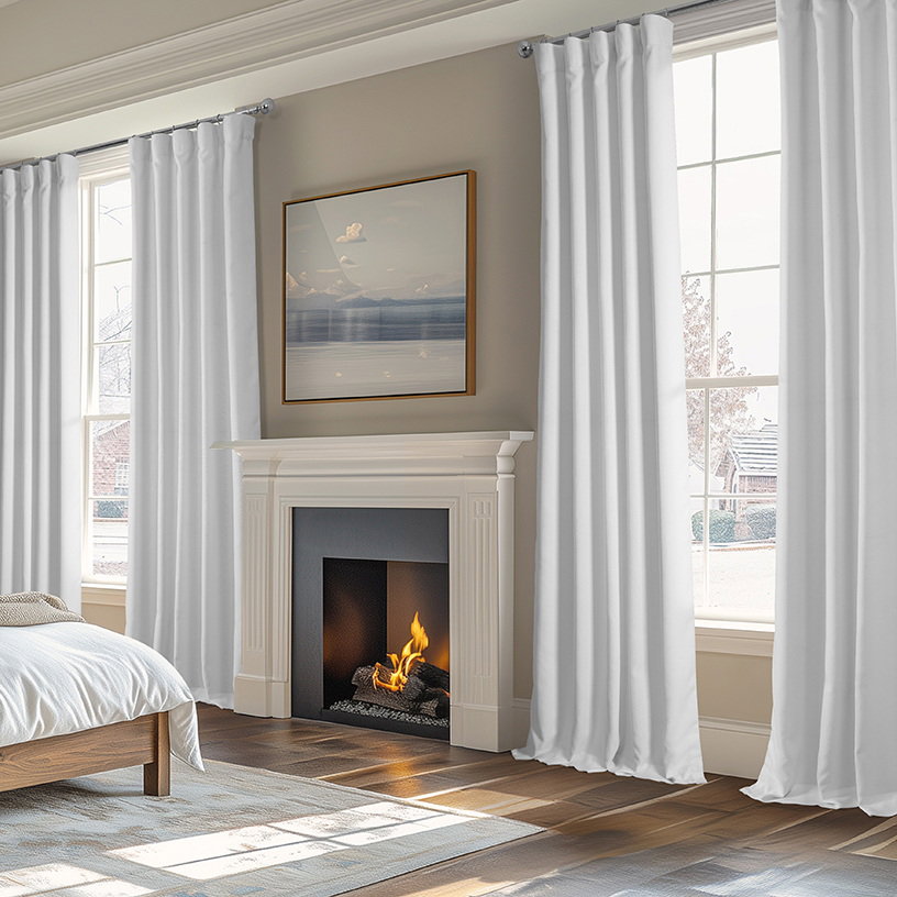 Dove White Italian Faux Linen Room Darkening Curtain