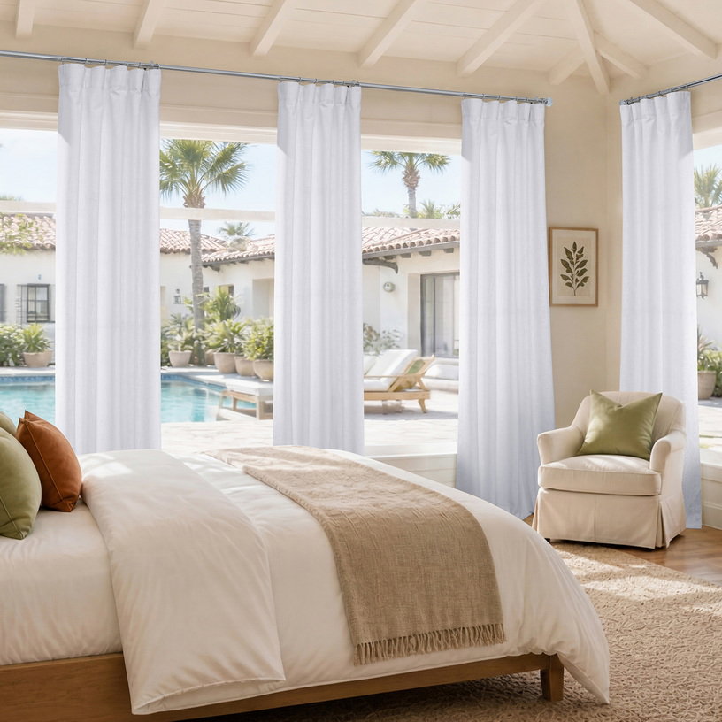 Rice White Heavy Faux Linen Semi-Sheer Curtain