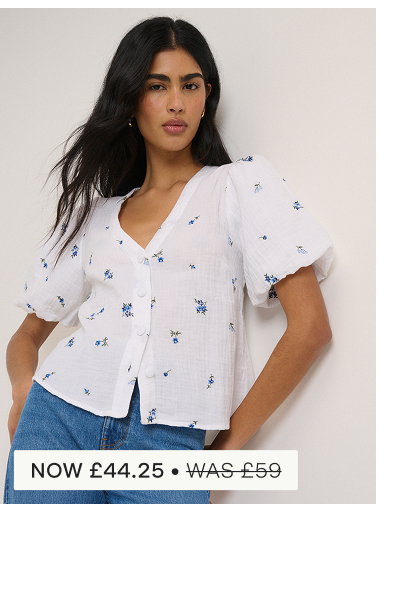White Ditsy Floral Puff Sleeve Top