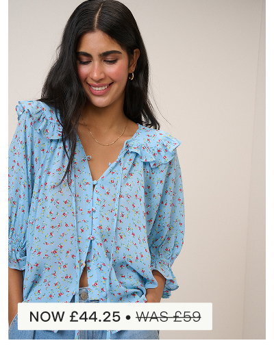 Blue Floral Frill Blouse 