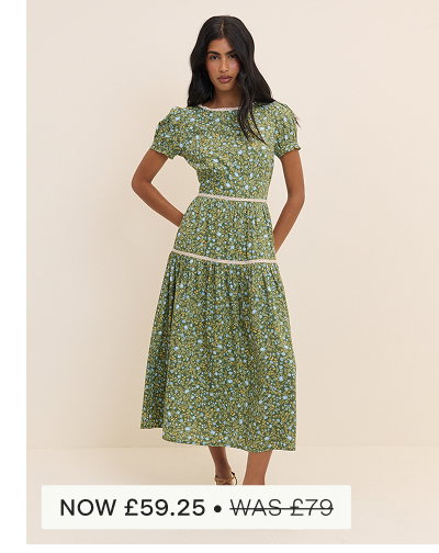 Green Ditsy Floral Tiered Dara Midi Dress