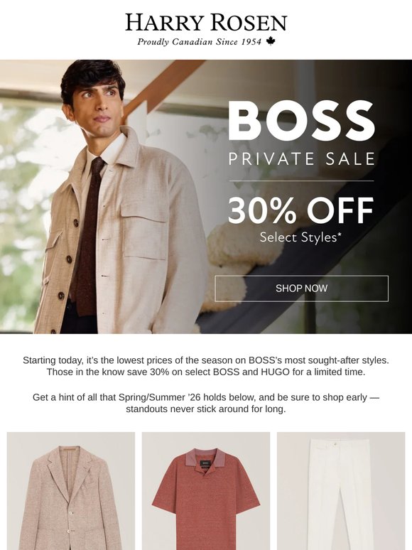 30% OFF:  The  BOSS  Private Sale Starts Now