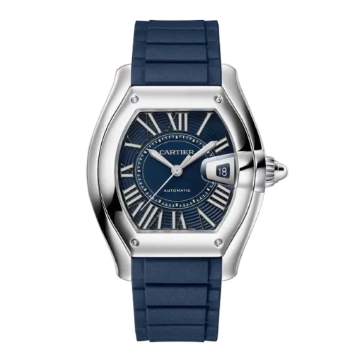 Cartier Roadster Large Model in Steel with a blue dial and bracelet