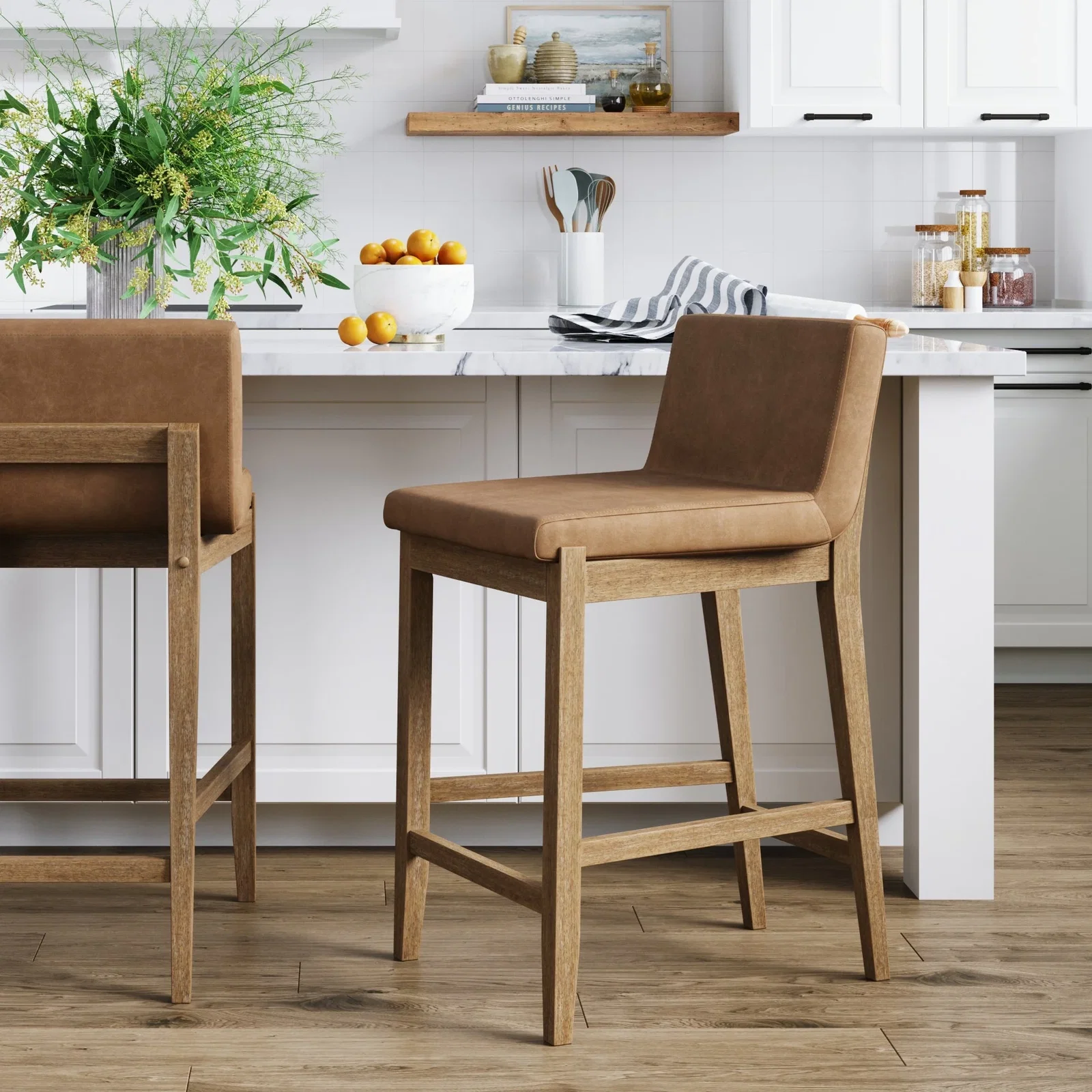 Image of Wood Faux Leather Counter Height Bar Stool Light Brown