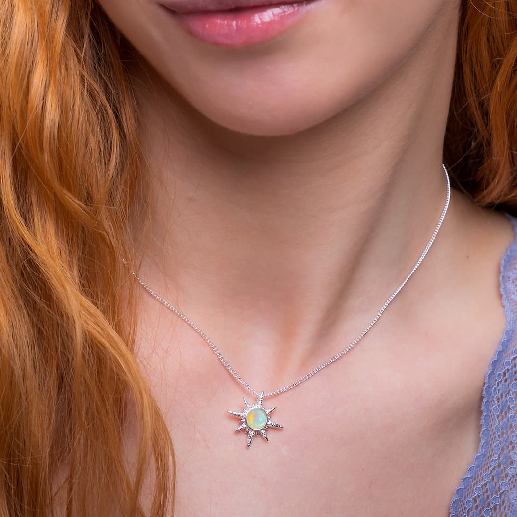 Nautical Wind Rose Necklace in Silver and Ethiopian Opal 3