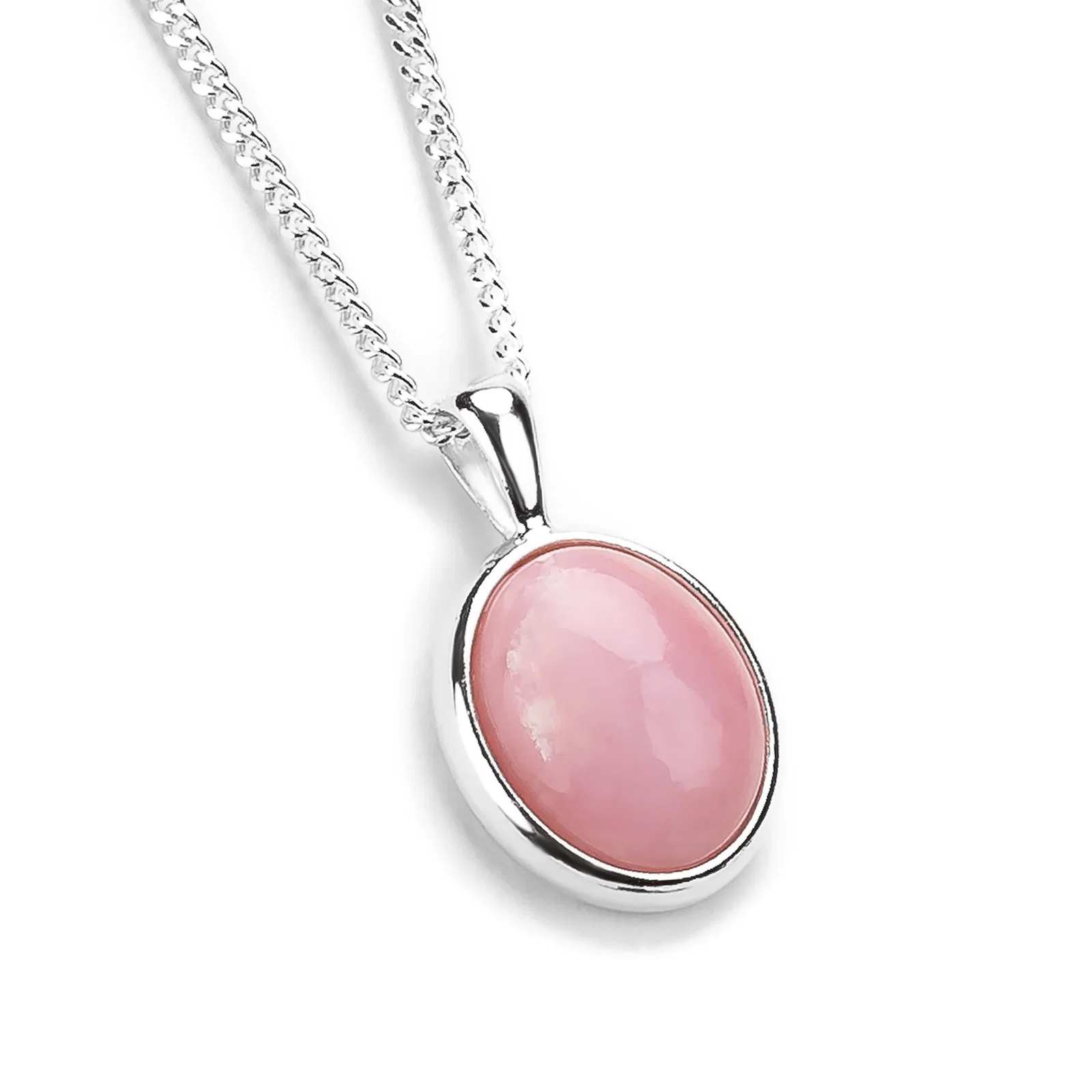 Image of Classic Oval Necklace in Silver and Pink Opal