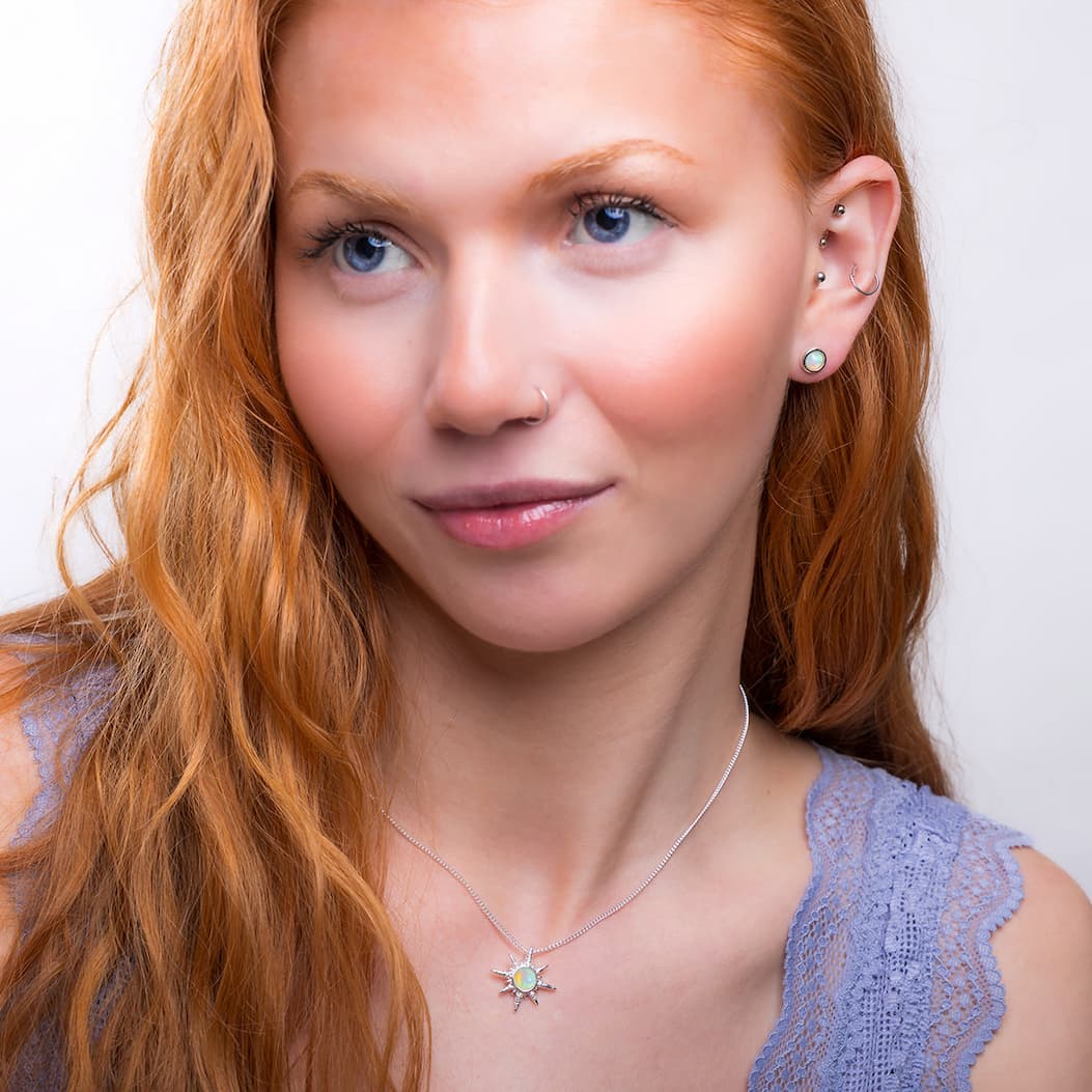 Nautical Wind Rose Necklace in Silver and Ethiopian Opal 4