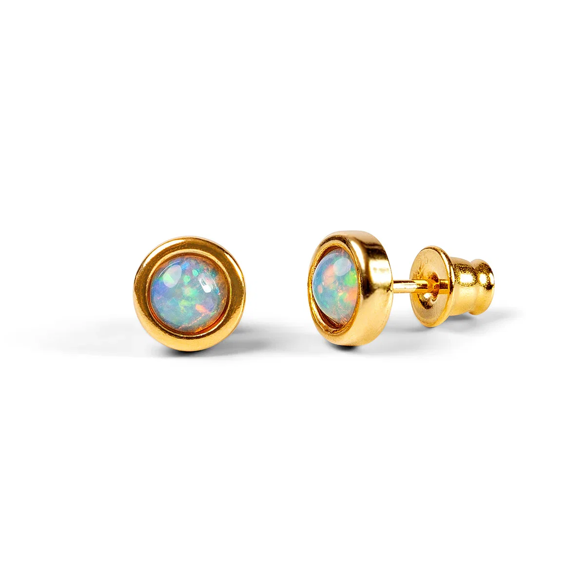 Image of Small Round Stud Earrings in Silver with 24ct Gold and Ethiopian Opal