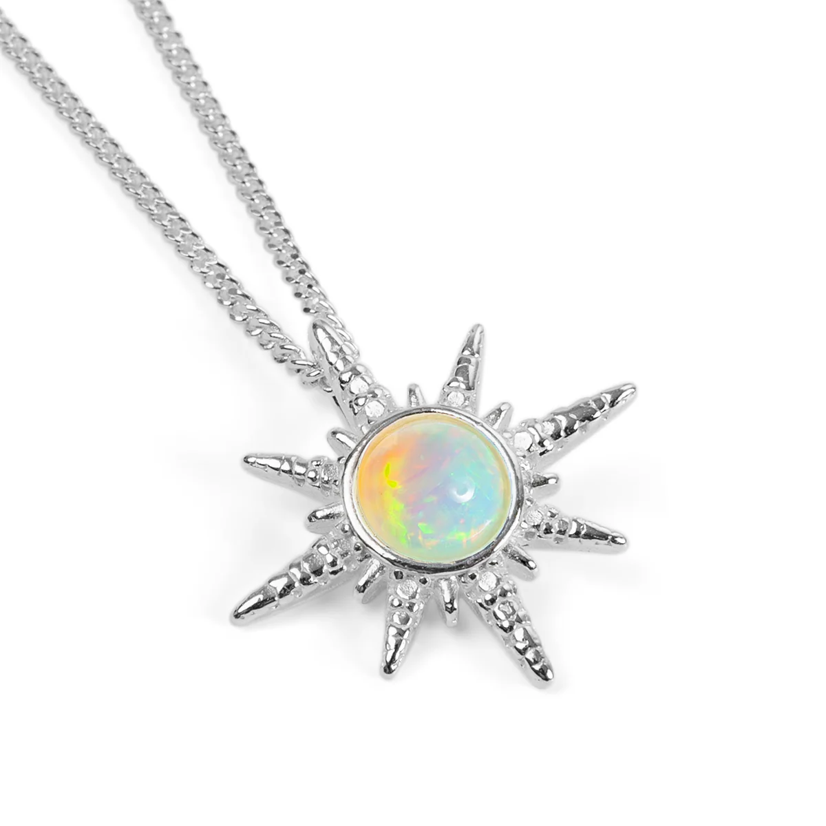 Image of Nautical Wind Rose Necklace in Silver and Ethiopian Opal