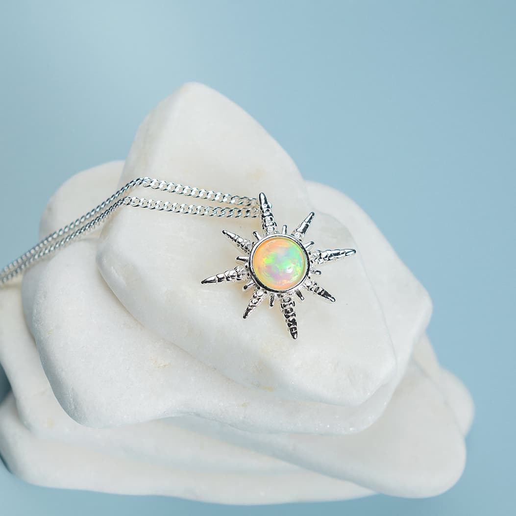 Nautical Wind Rose Necklace in Silver and Ethiopian Opal 2