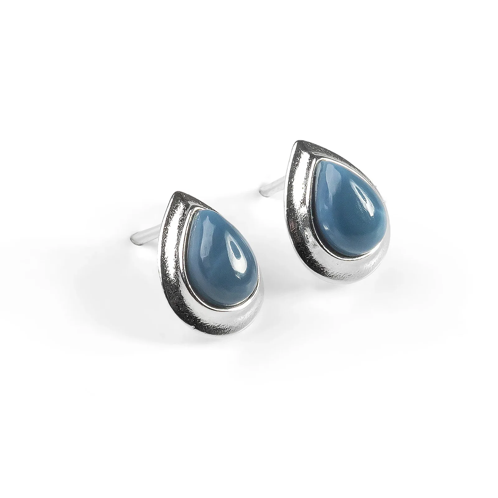 Image of Classic Teardrop Stud Earrings in Silver and Owyhee Blue Opal