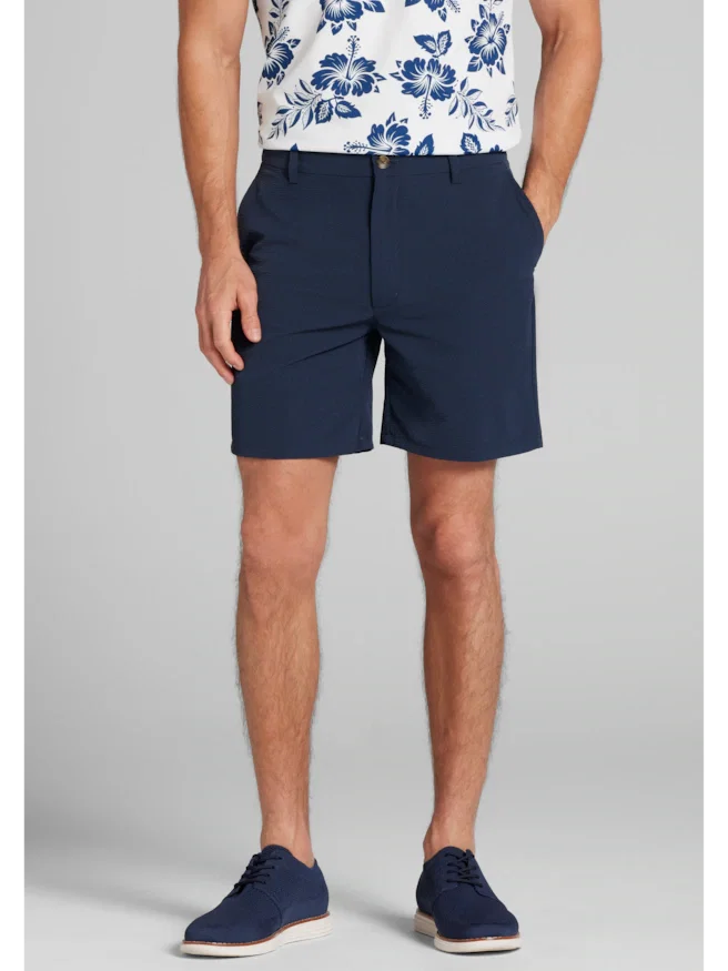 Traveler® Collection Tailored Fit Performance Seersucker Shorts 7 Inch Inseam