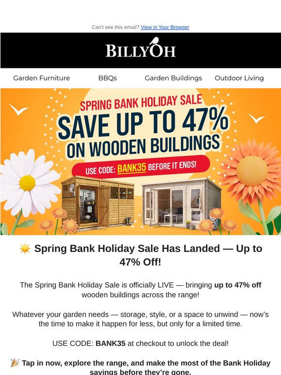 🔥 Spring Bank Holiday Sale Is On — Save Up to 47%!