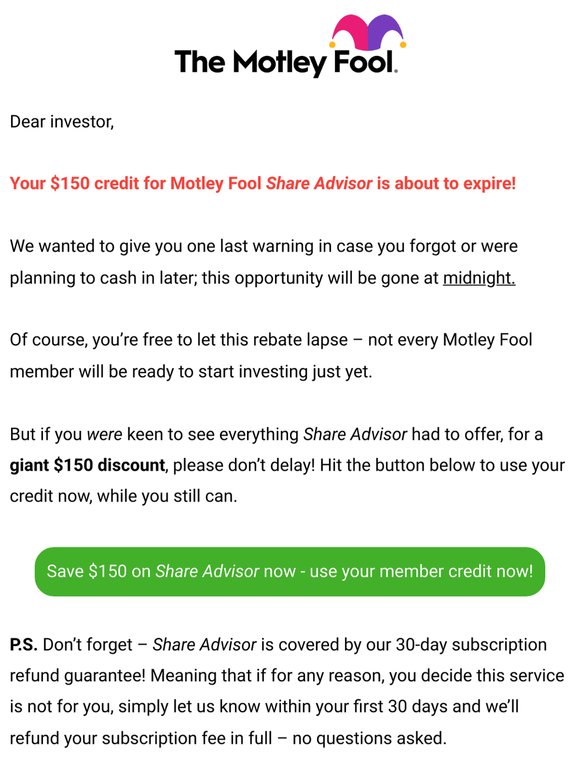 Your credit expires at midnight!