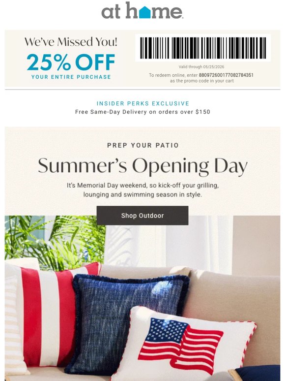 Kick off summer with BOGO patio essentials + FREE Same-Day Delivery on orders $150 or more.