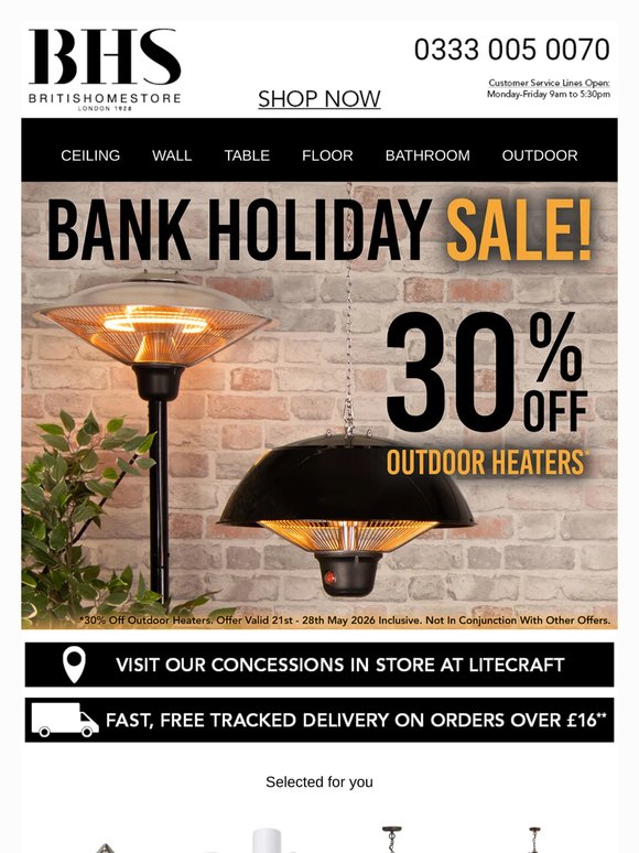 BHS - Outdoor Heaters – 30% Off* 🌞