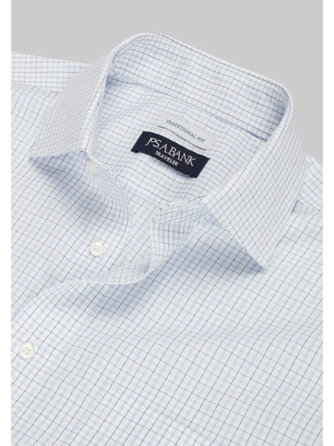 Traveler® Collection Traditional Fit Spread Collar Check Dress Shirt