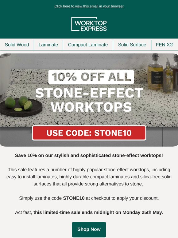 SAVE 10%! On All Stone-Effect Worktops 🎉