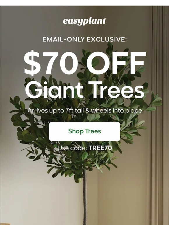 Email Only: $70 OFF Giant Trees! 🌳