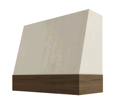 Modern kitchen hood with wood and cream finish.
