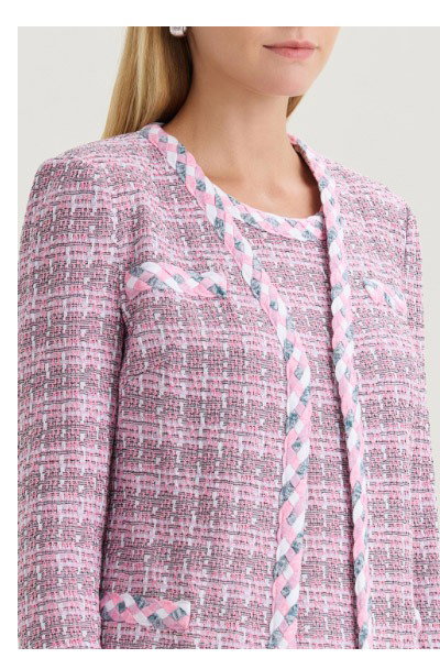 Tailored Braided Trim Tweed Knit Jacket