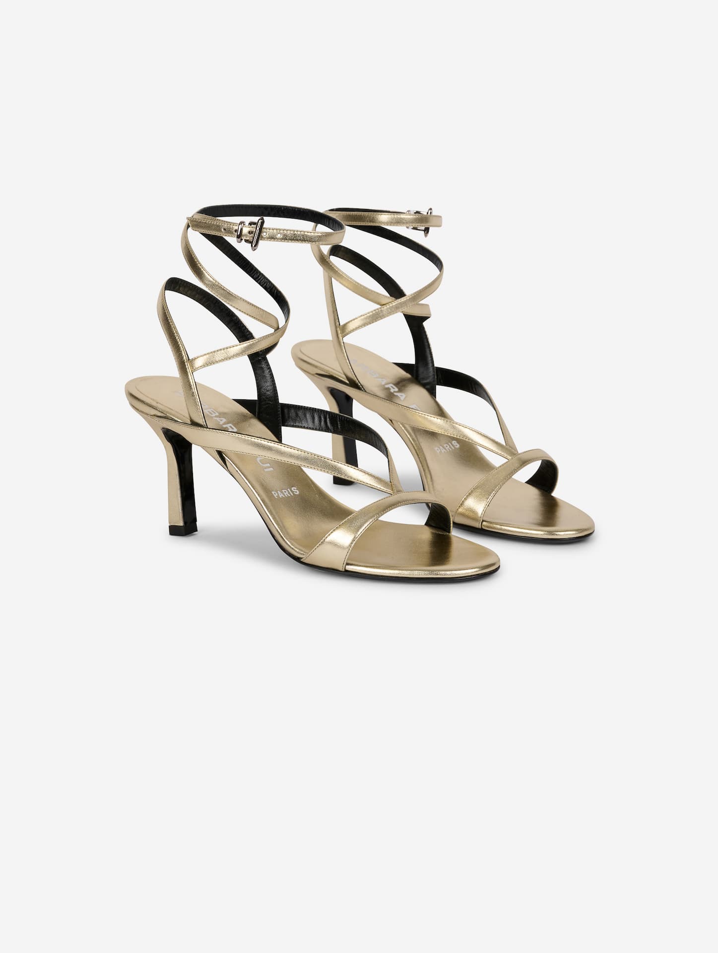 Sandales à fines brides en cuir or