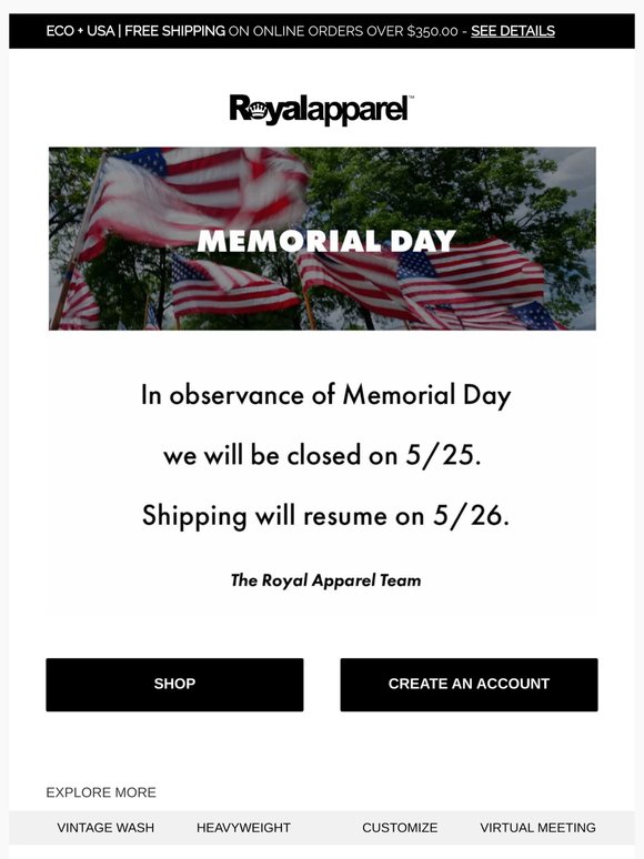 In Observance of Memorial Day