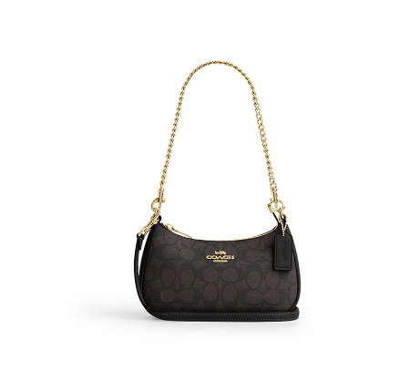 Teri Mini Crossbody Bag In Signature Canvas Gold/Walnut/Black