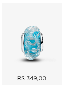 Charm Prata Redondo Vidro Murano Turquesa Brilhante