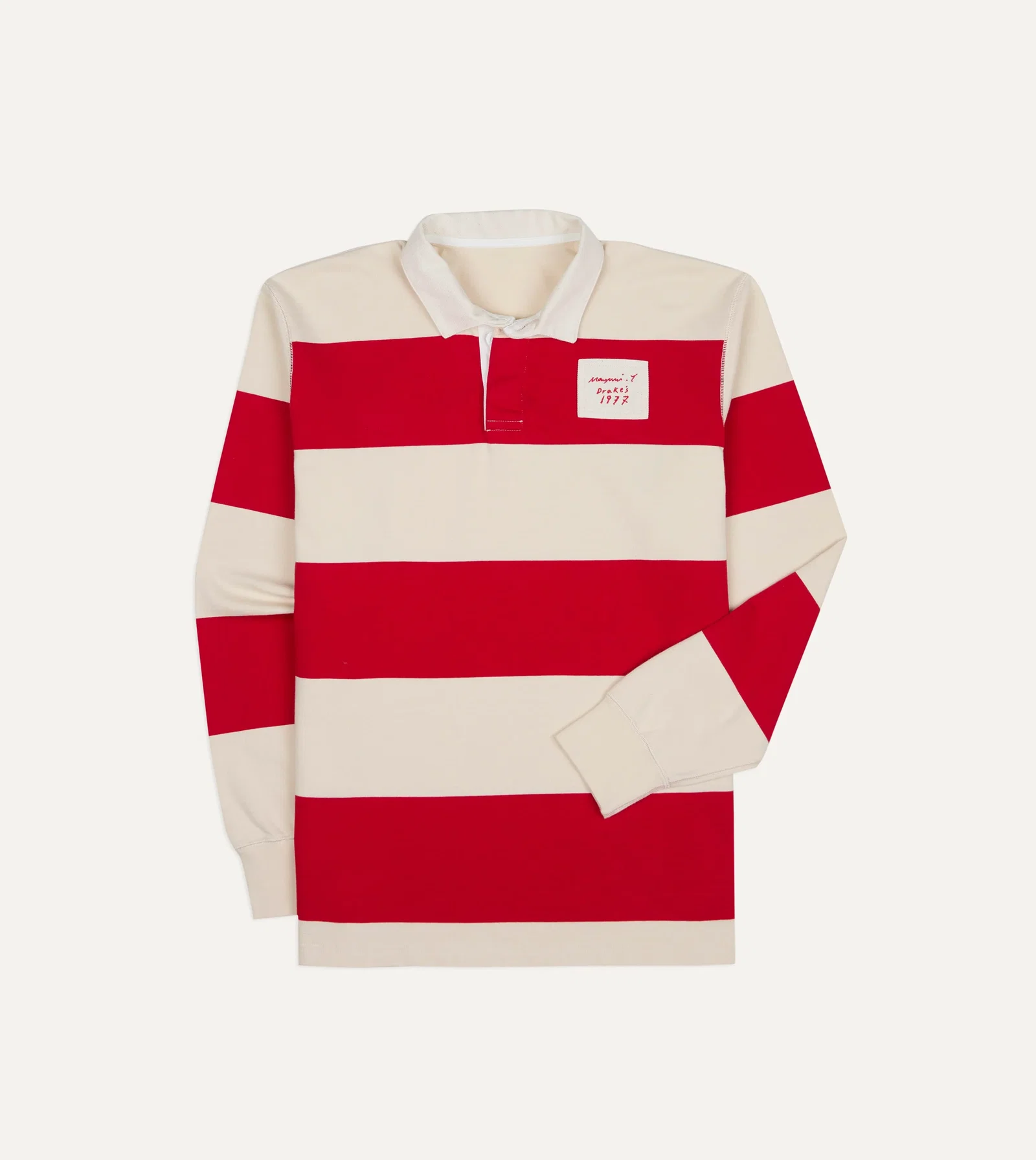 Image of Mayumi Y. for Drake’s Stripe Cotton Embroidered Rugby Shirt