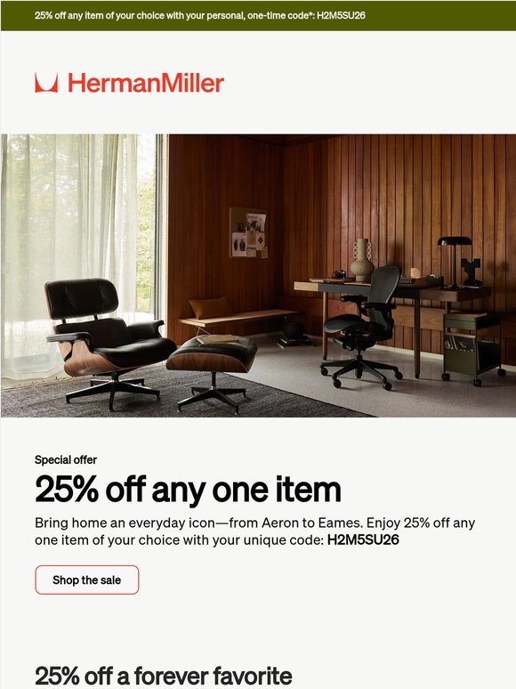 On now: 25% off any item of your choice