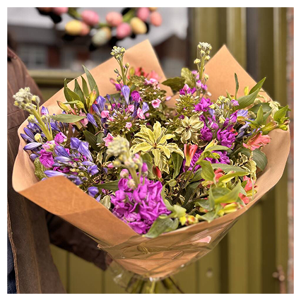Blue And Purple Pink Hand Tied Bouquet