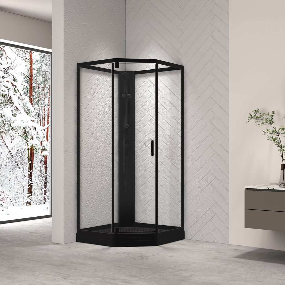 Celeste novello dusjkabinett m/slagdør 90x90x205 cm m/sikkerhetsfolie sort