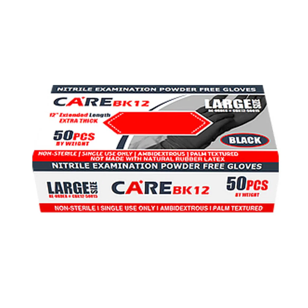 Image of CARE BLACK 6-mil Nitrile Examination Powder-Free Gloves 12" Extended Length Box