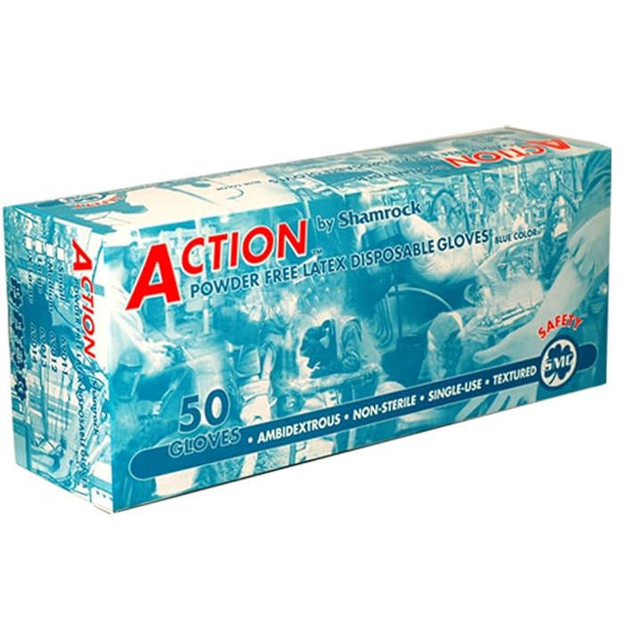 Image of SHAMROCK ACTION 69000 SERIES POWDER FREE INDUSTRIAL LATEX TEXTURED GLOVES 10 MIL LATEX (ASSORTED COLORS BLUE OR BLACK)