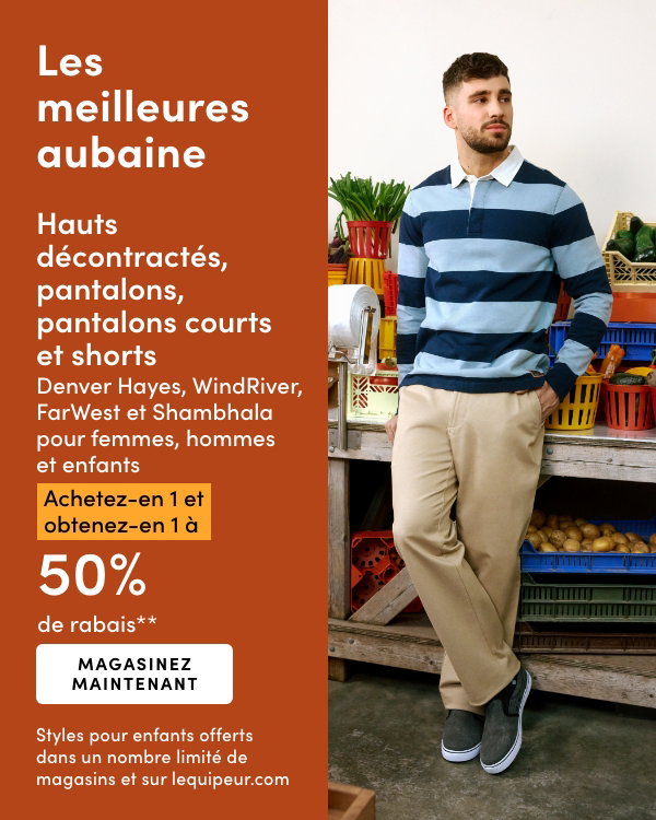 Hauts décontractés, pantalons, pantalons courts et shorts Denver Hayes, WindRiver, FarWest et Shambhala pour femmes, hommes et enfants achetez-en 1 et obtenez-en 1 à 50% de rabais*